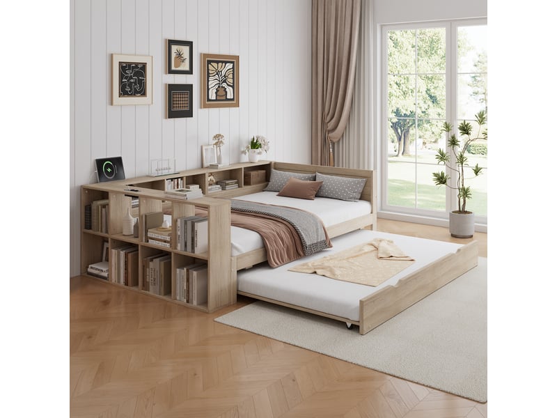 Lit gigogne 120x200 à 90x190 cm, lit avec couchage d’appoint, design moderne, charge maximale 200 kg, bois massif et mdf naturel OPULERANE TRADING LTD - Conforama D
