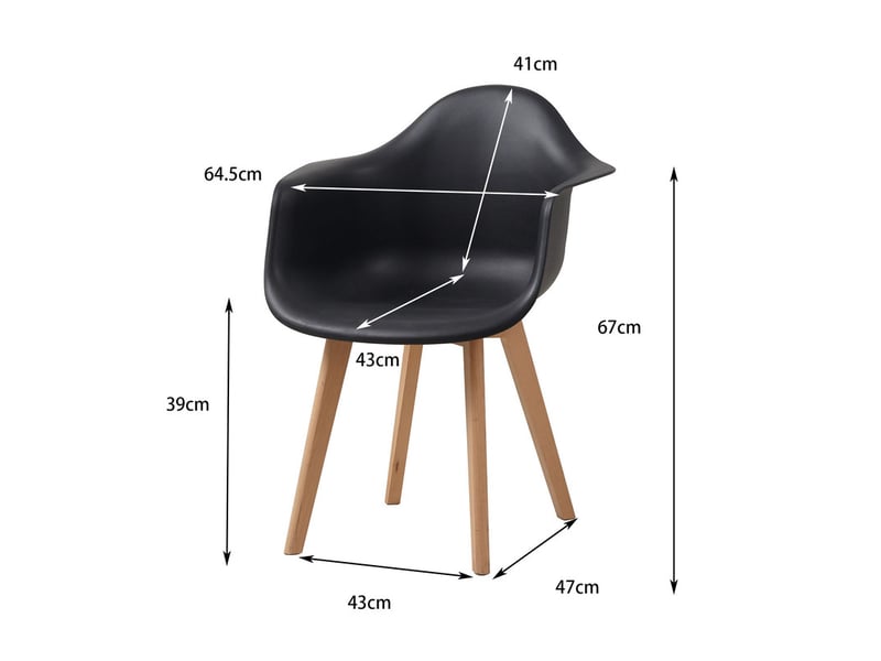  Lot de 2 chaises de salle à manger - pieds en bois - chaises de salle à manger scandinaves - noir  - Conforama E