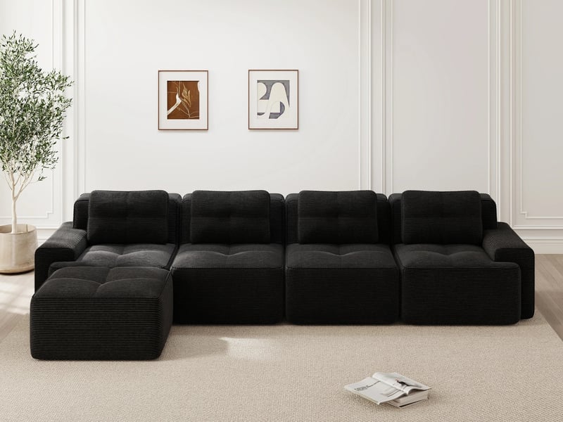  Canapé d'angle modulaire,4 places,avec assise profonde, sans montage requis,382x177x69 cm, noir  - Conforama B