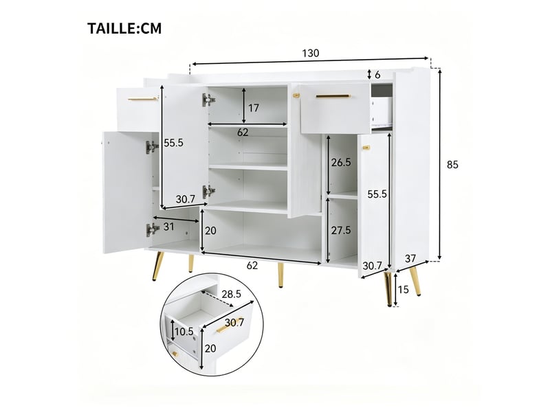  Meuble à chaussures moderne – avec 1 tiroir et 4 portes, armoire pour entrée et salon – blanc BrimViber - Conforama C