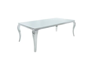 Table de salle à manger velena – acier argenté et verre opale – 180 cm – style baroque moderne