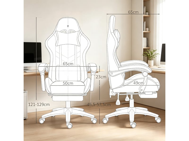  Fauteuil gaming ergonomique avec dossier inclinable à 135° et soutien lombaire  - Conforama C