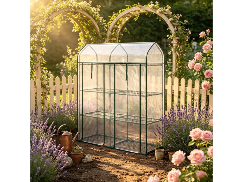  Serre de balcon 3 niveaux en acier avec housse pvc transparente, 143 x 46 x 165 cm pour vos plantations  - Conforama B