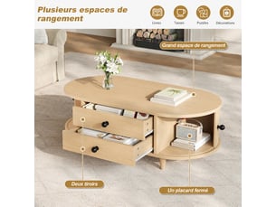 Table basse ovale coloris bois clair <strong></strong> <strong></strong> - 50 cmx100 cm
