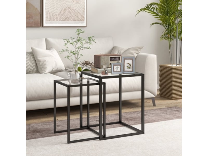  Lot de 2 tables d'appoint empilables - tables basses noires, pieds en acier, design moderne  - Conforama B