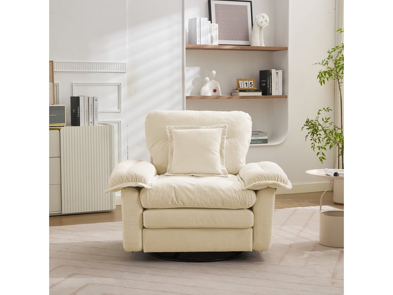  Fauteuil pivotant 360° oversize avec coussin de soutien  - base métallique, chenille beige  - Conforama C