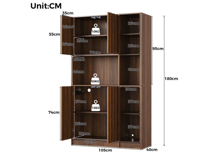  Buffet de cuisine 105 x 40 x 180 cm avec led rgb, prises usb, mdf noyer  - Conforama C