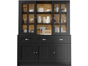 Buffet haut 140x38,5x175 cm noir en mdf et acrylique, rangement avec tiroirs pour cuisine et salle à manger