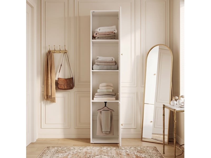  Armoire modenvie 1 porte à persiennes 45 x 50 x 200 cm avec penderie et 3 compartiments blanc  - Conforama D