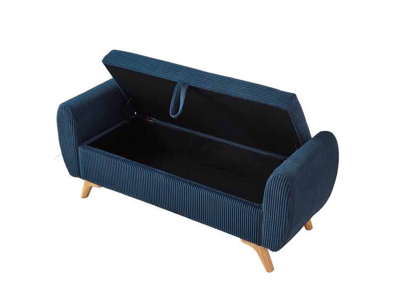  Banc de rangement pliable 145 x 51 x 57 cm en velours côtelé bleu avec pieds en bois  - Conforama D