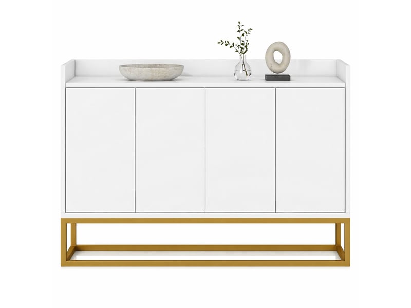 Buffet 4 portes avec étagères réglables à ouverture par pression pour cuisine 120×30×80 cm blanc - Conforama A