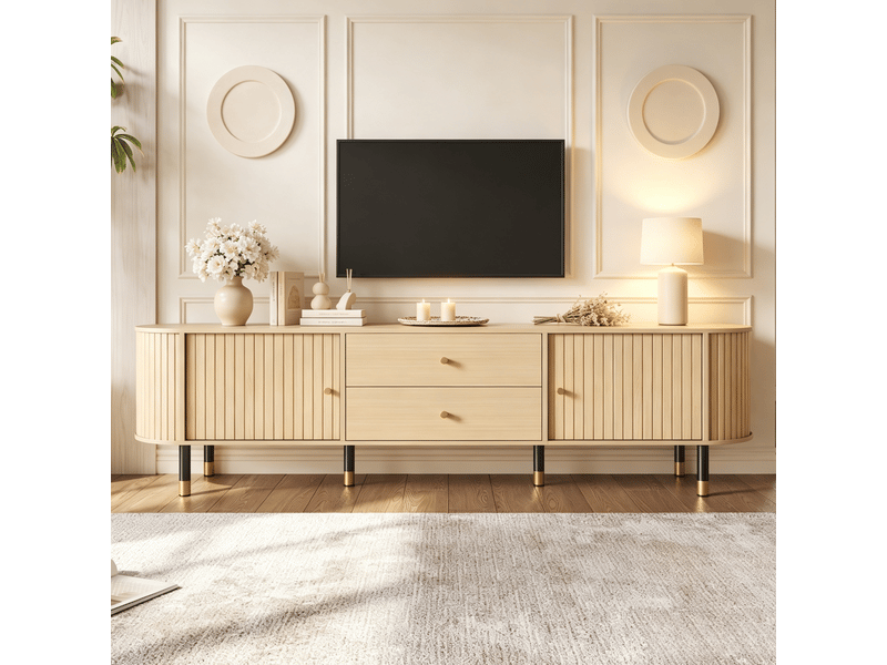  Meuble tv bas 180 cm, finition bois naturel, avec tiroir  - Conforama D