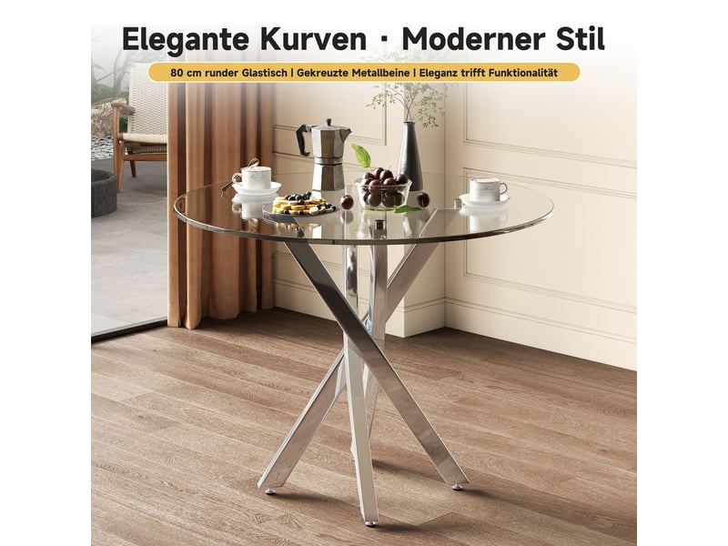 Table à manger 80 cm, plateau verre trempé table salle à manger, pieds métal robuste, design moderne épuré - Conforama D