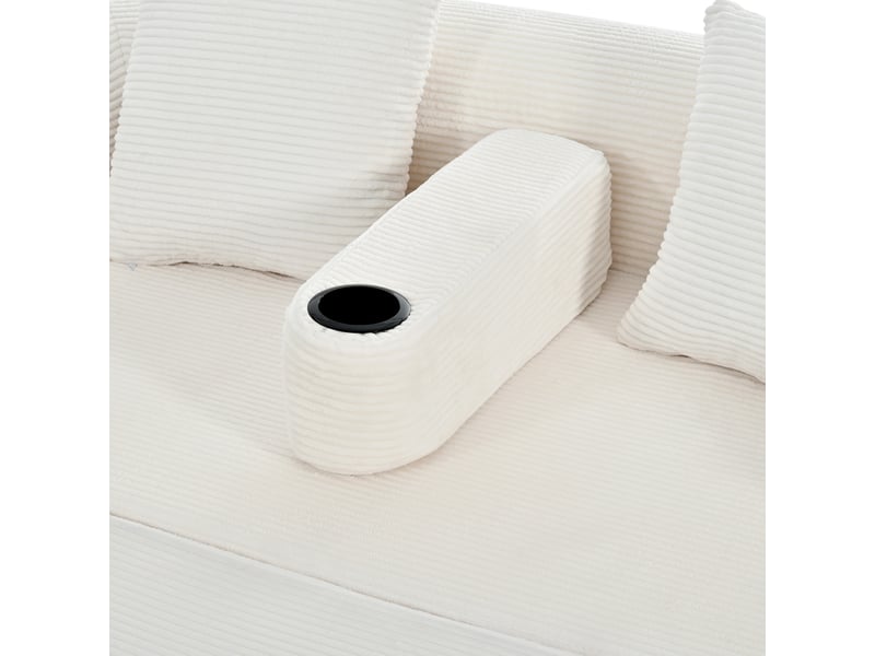  Canapé convertible 2 places en velours côtelé beige clair, avec accoudoir central amovible, 2 coussins et sans montage  - Conforama D
