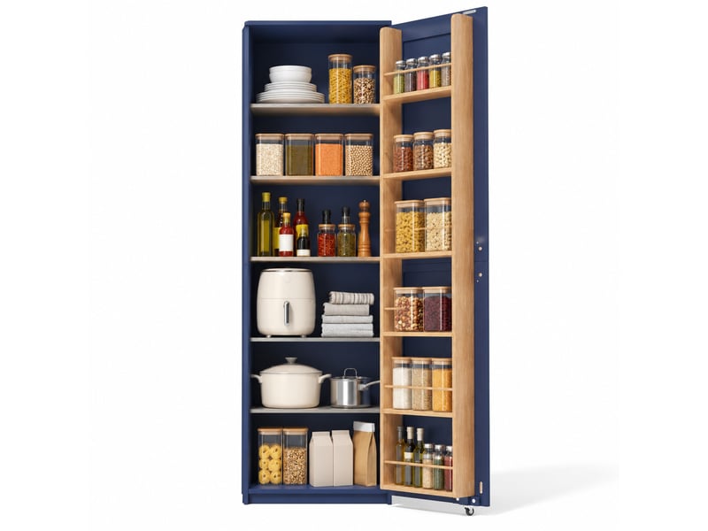 Colonne de cuisine avec étagères réglables et rangements de porte pour cuisine, en mdf, 40×40×183 cm, bleu - Conforama A