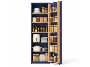 Colonne de cuisine avec étagères réglables et rangements de porte pour cuisine, en mdf, 40×40×183 cm, bleu
