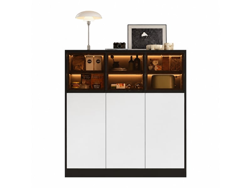  Buffet de rangement avec portes vitrées et éclairage led, 100 x 40 x 105 cm  - Conforama A