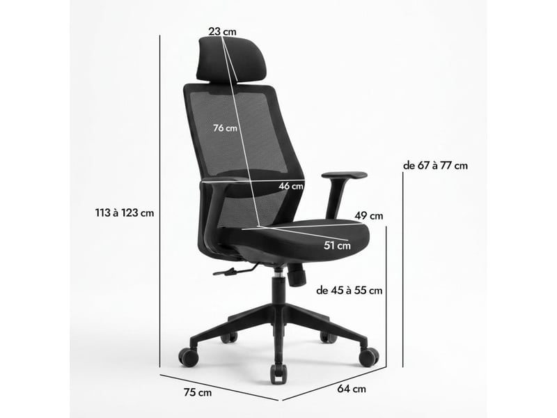  Fauteuil de bureau pivotant en tissu mesh noir assise réglable – wesley  - Conforama D