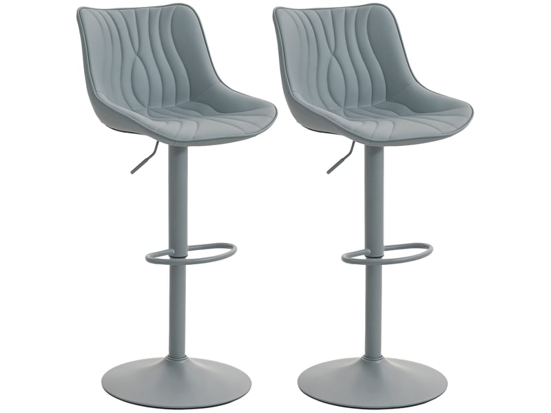  Ensemble de 2 tabourets de bar gris, avec hauteur réglable, dossier, assise en similicuir, structure en acier et repose-pieds.  - Conforama B