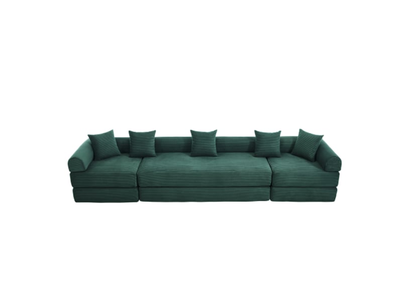  Canapé d'angle 4 places moderne 270x180x64 cm, modulable à volonté, poches, rangement, velours côtelé vert émeraude  - Conforama A