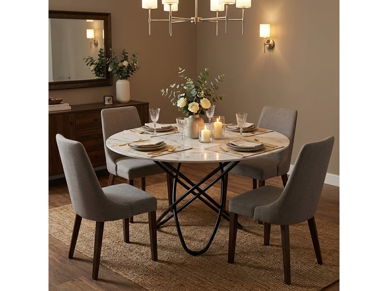 Table ronde en céramique effet marbre blanc ø110 rockford white marble - Conforama B
