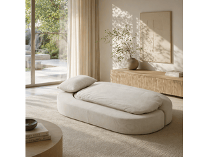 Canapé-lit pliant 2 places 200x130x25 cm, mousse à mémoire de forme, tissu déhoussable, 2 coussins, flanelle blanc cassé