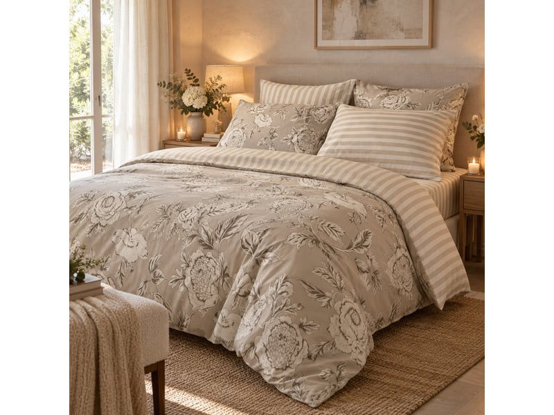 Housse de couette 240 x 220 cm 100% coton 57 fils imprimé nora 15143 - Conforama A