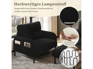Canapé modulable, canapé 2 places : noir, avec repose-pieds, assise profonde, poches latérales