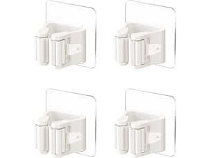 4 pièces porte-balai mural auto-adhésif porte vadrouille accroche balai sans perçage pince à balai supports de balai de vadrouille, blanc