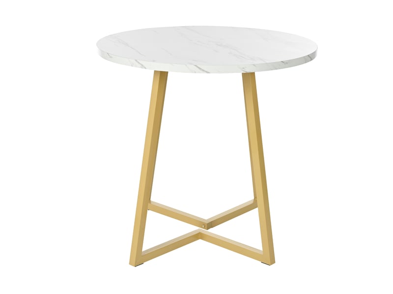  Table à manger ronde moderne effet marbre blanc et doré avec piètement métallique original  - Conforama A