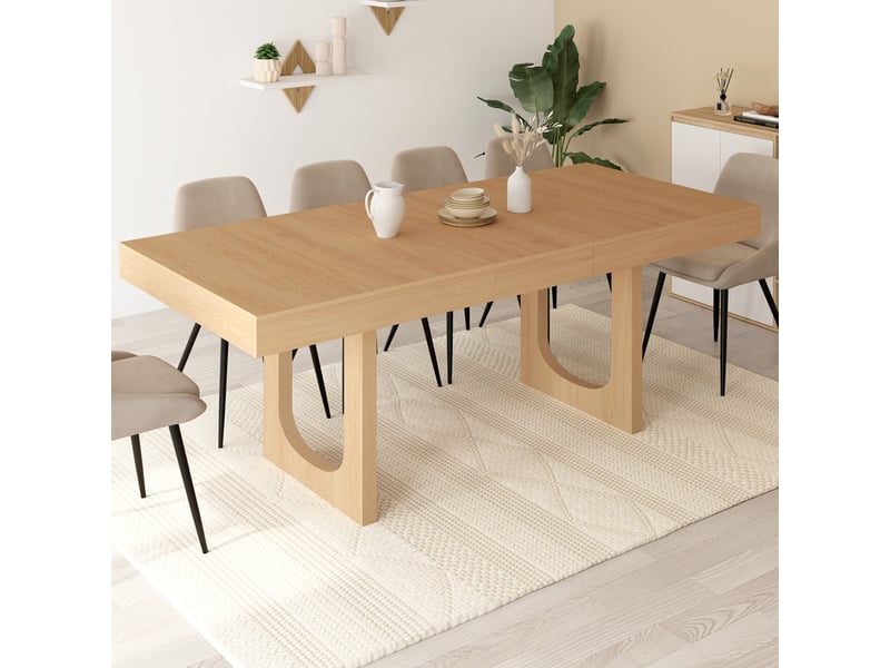 Table à manger extensible rectangle aloise 4-8 personnes pied arc bois effet hêtre 160-200 cm - Conforama B