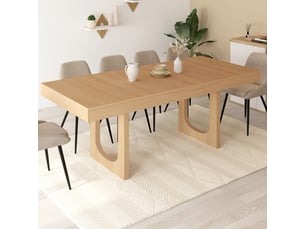 Table à manger extensible rectangle aloise 4-8 personnes pied arc bois effet hêtre 160-200 cm