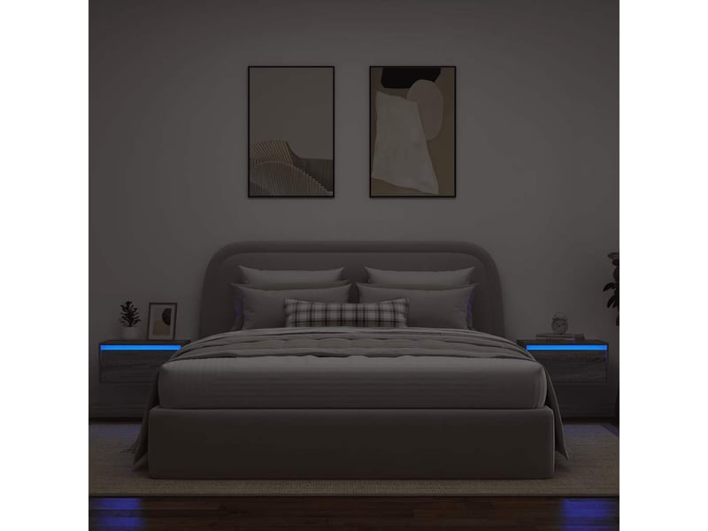  Lot de 2 table de chevet mural avec lumières led sonoma gris shl26139  - Conforama E