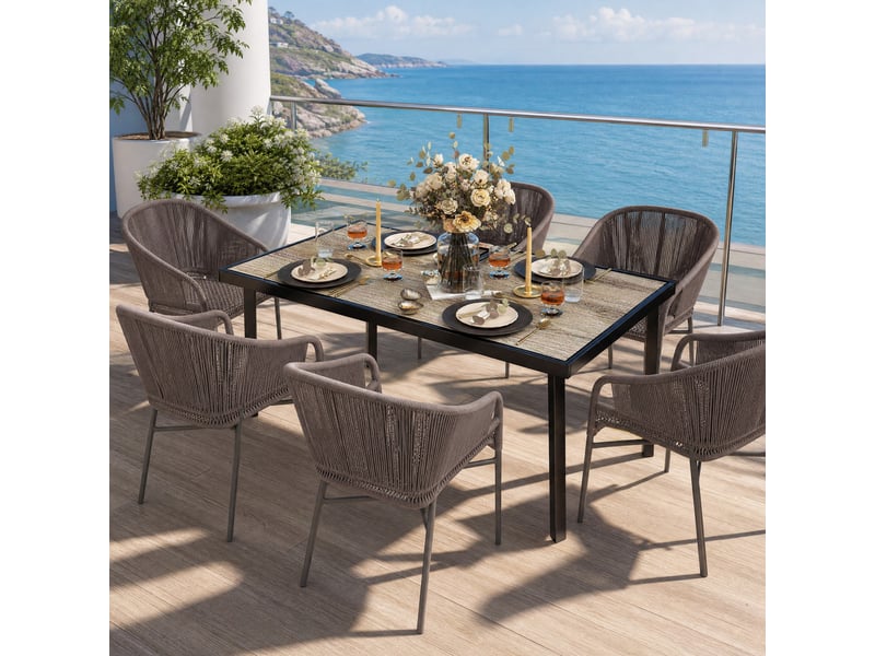  Table de jardin 145x85 cm pour 6 personnes effet bois acier gris  - Conforama C