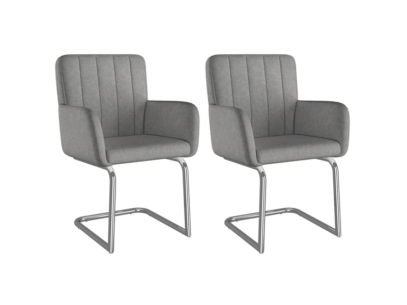  Lot de 2 chaises de salle à manger en polyuréthane gris avec pieds en métal en forme de z  - Conforama A