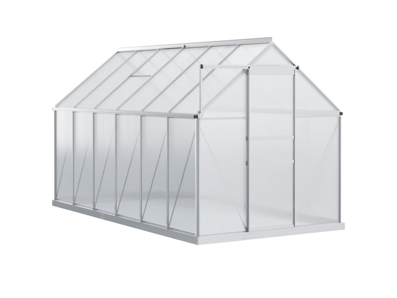  Serre de jardin 7,1 m² en aluminium polycarbonate avec fondation, 190 x 375 x 199 cm, serre avec fenêtre  - Conforama B