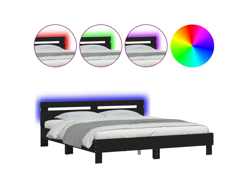  Lit double- lit adulte -  cadre de lit avec led sans matelas noir 200x200 cm  - Conforama A