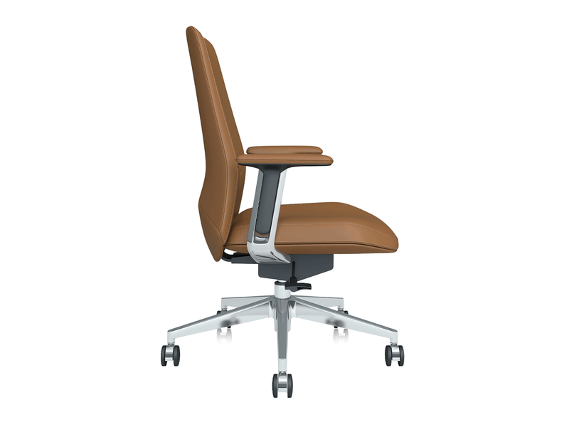  Chaise de bureau 67 x 63,5 x 100 cm marron, cuir italien, dossier inclinable, base en aluminium à roulettes  - Conforama D