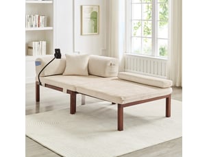 Canapé convertible pliant 1 place avec lit coulissant et dossier à coussins en bois et velours beige