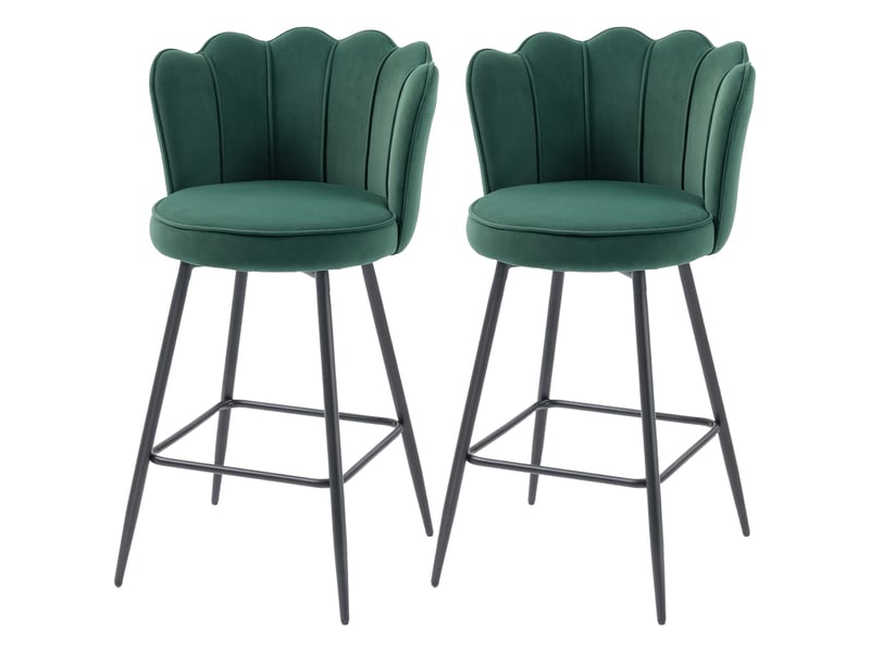  Lot de 2 tabourets de bar, chaises de bar avec dossier et repose-pieds, pieds en acier, 54 x 55 x 97 cm, vert foncé  - Conforama B