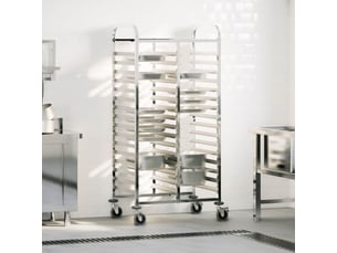 Desserte de cuisine, chariot à plateaux 32 bacs gn 75x55x162,5 cm acier inoxydable