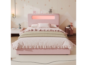 Lit avec rangement 140x200 cm <strong>HAVRYA</strong> <strong></strong> coloris rose