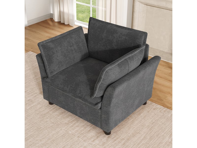 Fauteuil lounge avec accoudoirs ergonomiques et 2 coussins, assise confortable en chenille gris, 90 × 81 × 87 cm - Conforama B