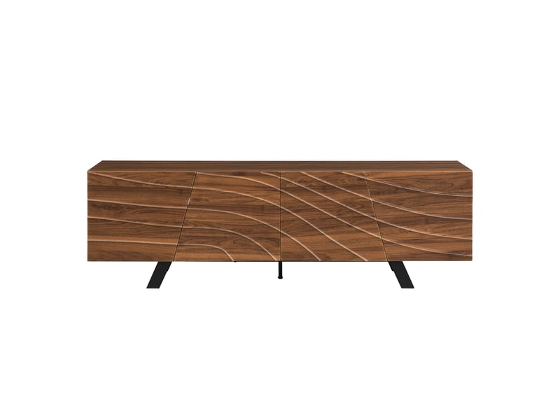  Meuble tv 160 x 39 x 50,5 cm – finition noyer, cadre métal noir, rangements et passe-câbles  - Conforama A