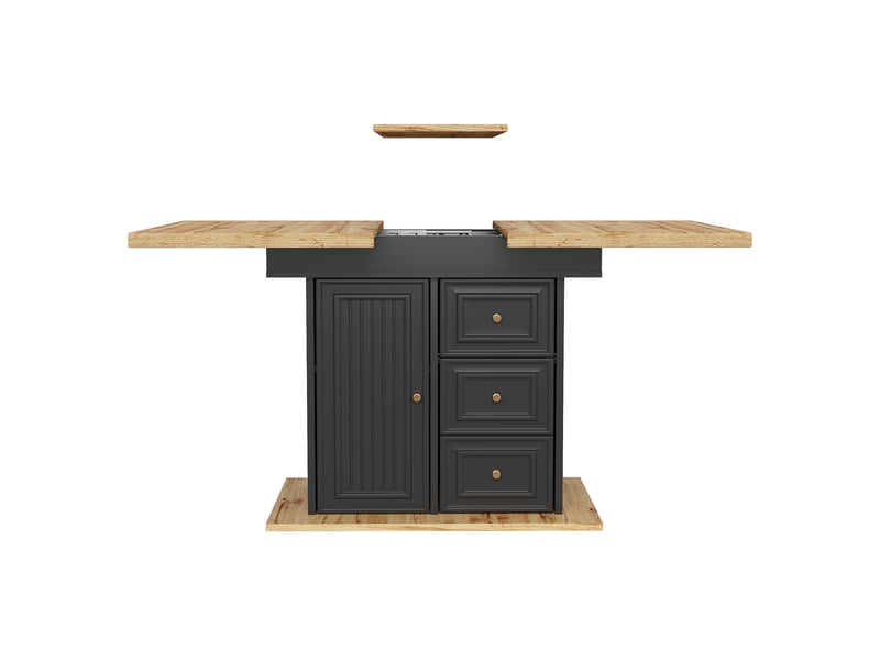 Table à manger extensible 110-140x80x75 cm avec rangement intégré, plateau mdf et structure métal, couleur naturel - Conforama R