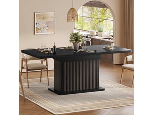 Table à manger extensible 120160 x 80 x 76 cm, rangement dissimulé, bandes verticales en relief, design moderne, mdf, noir