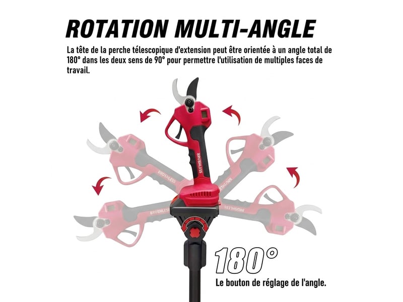  Kit de jardinage 4-en-1 haute performance – scie d'élagage 21v lithium sans balais + sécateur électrique télescopique orientable 180° – pack d'outils sans fil pour taille et élagage d'arbres  - Conforama B