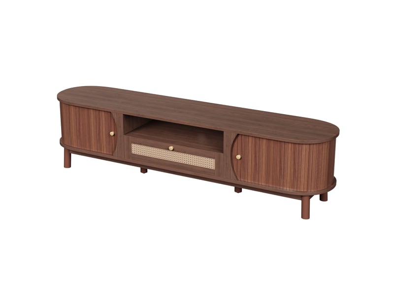 Meuble tv rotin et noyer avec portes coulissantes 165 cm  - Conforama R