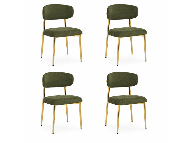  Lot de 4 chaises de salle à manger 51x50x81 cm rembourrées vert et doré  - Conforama A