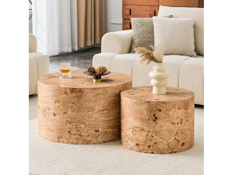  Tables basses gigognes rondes avec rangement et couvercle amovible, finition bois clair en mdf pour salon 62,8 × 35 cm  - Conforama B